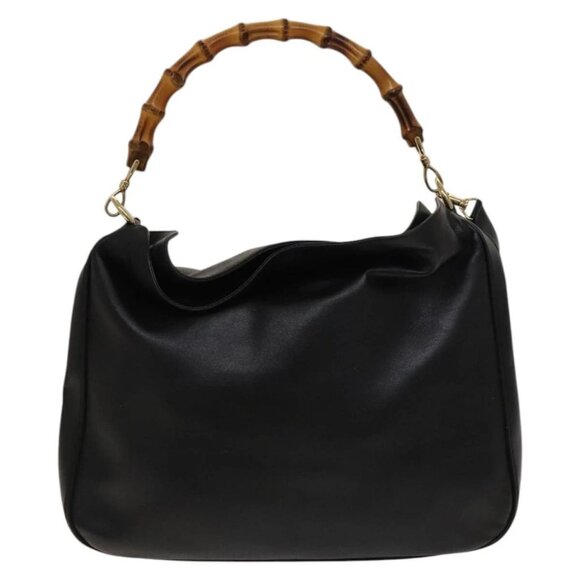 GUCCI Bamboo Shoulder Bag Leather 2way Black Gold 001 3444 1577 Auth 140164 - Picture 3 of 16